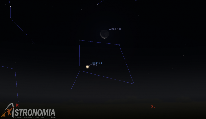 Congiunzione Luna - Venere, giorno 1 ore 4