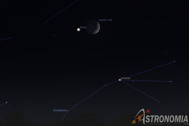 Congiunzione Luna - Giove, giorno 3 ore 20