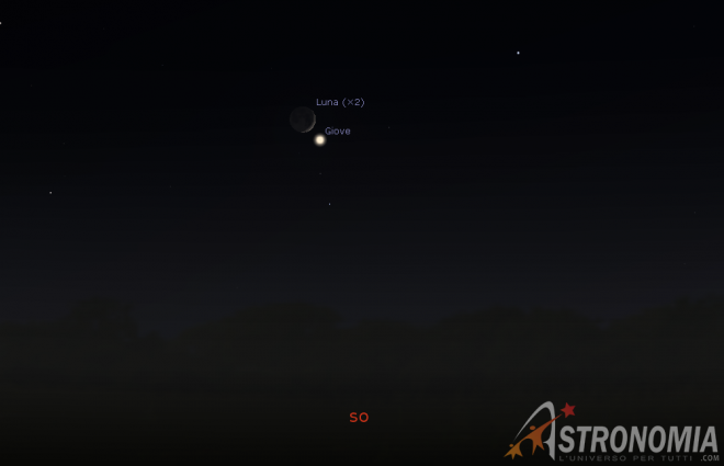 Congiunzione Luna - Giove, giorno 31 ore 18