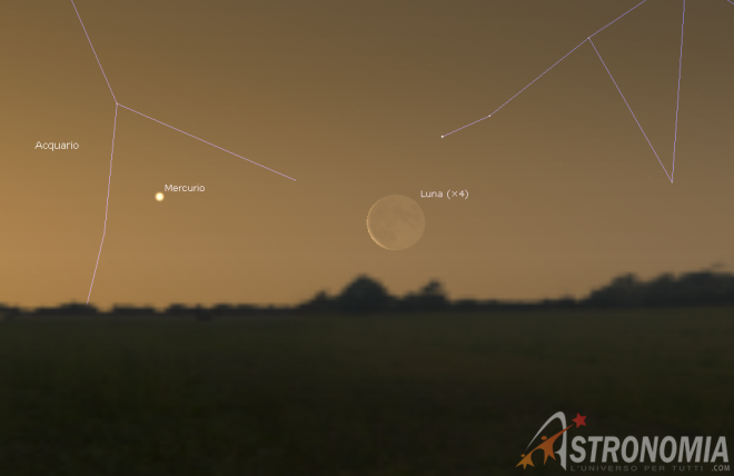Congiunzione Luna - Mercurio, giorno 21 ore 5:40