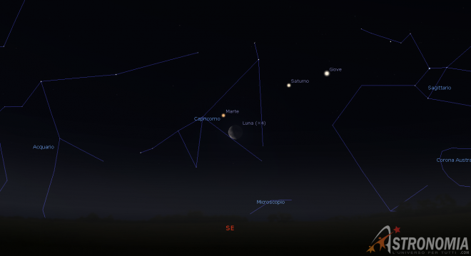 Congiunzione Luna - Marte, giorno 16 ore 5