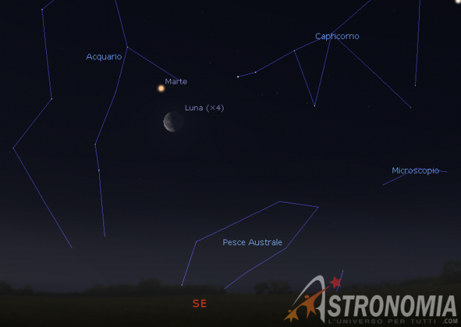 Congiunzione Luna - Marte, giorno 15 ore 5