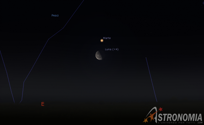 Congiunzione Luna - Marte, giorno 12 ore 1:30