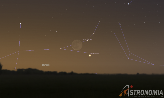 Congiunzione Luna - Mercurio, giorno 19 ore 5