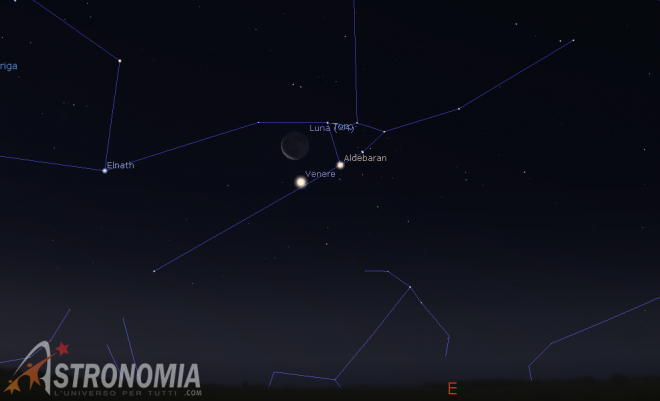 Congiunzione Luna - Venere, giorno 17 ore 4:30