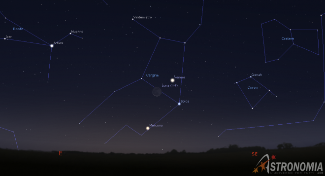 Congiunzione Luna - Venere - Mercurio, giorno 13 ore 6