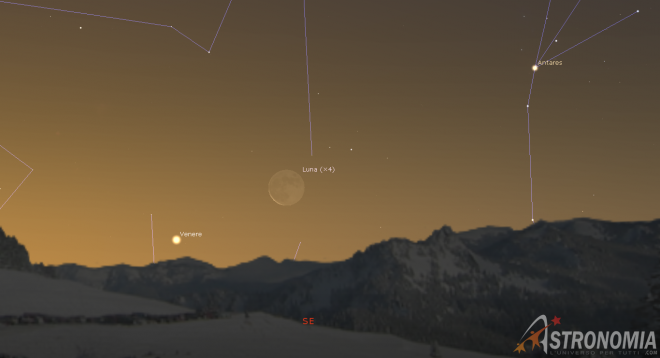 Congiunzione Luna - Venere, giorno 11 ore 7