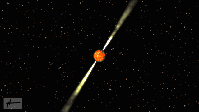 Rappresentazione artistica dell'Effetto Faro delle pulsar. Fonte: INFN