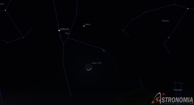 Congiunzione Luna - Pleiadi, giorno 18 ore 21