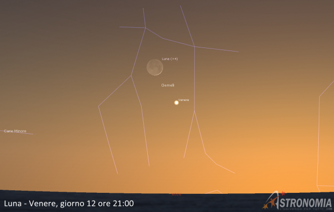 Congiunzione Luna - Venere, giorno 12 ore 21