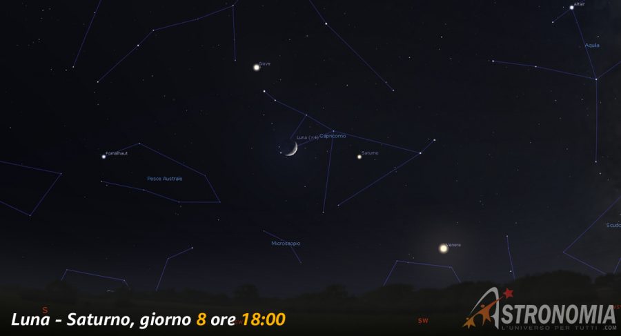 Congiunzione Luna - Saturno, giorno 8 ore 18:00