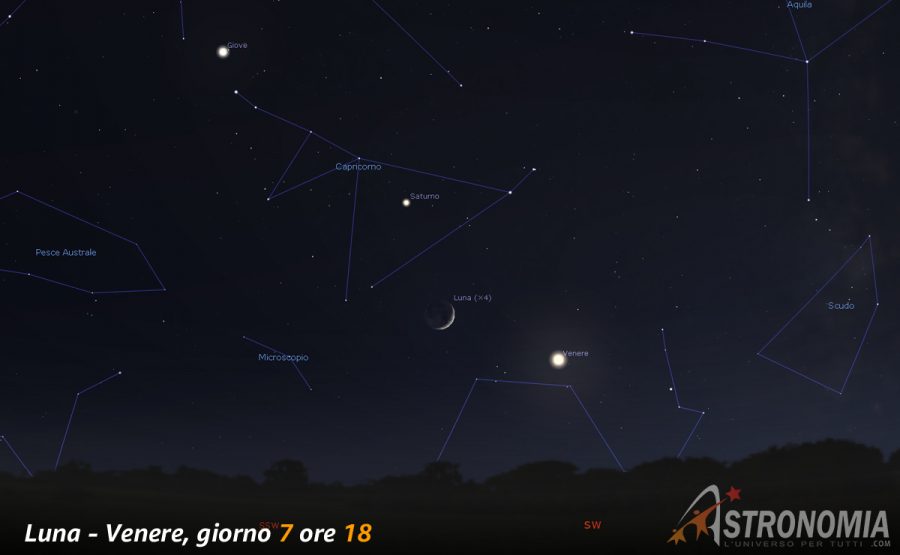 Congiunzione Luna - Venere, giorno 7 ore 18:00