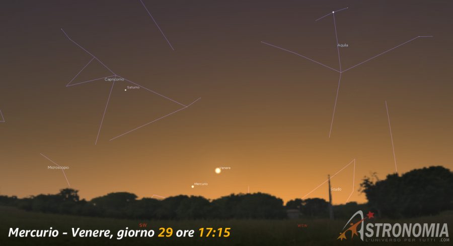 Congiunzione Mercurio - Venere, giorno 29 ore 17:15