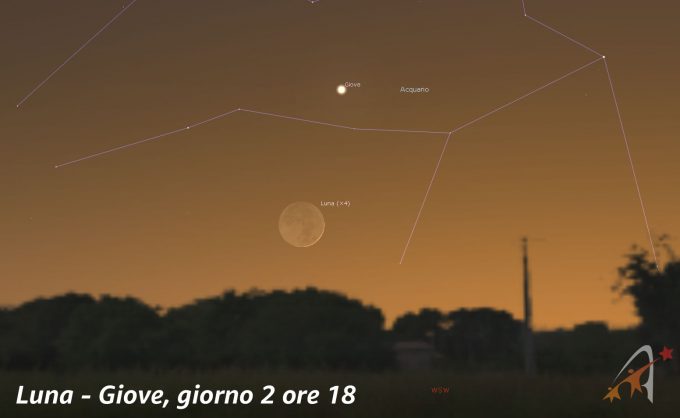 Congiunzione Luna - Giove, giorno 2 ore 18