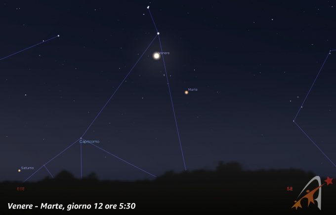 Congiunzione Venere - Marte, giorno 12 ore 05:30