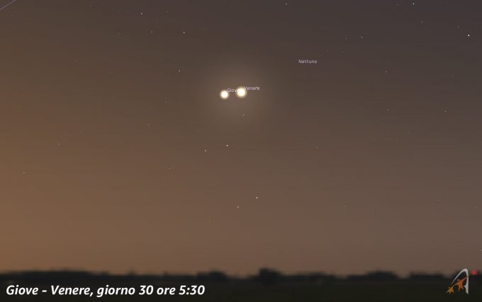 Congiunzione Giove - Venere, giorno 30 ore 5:30