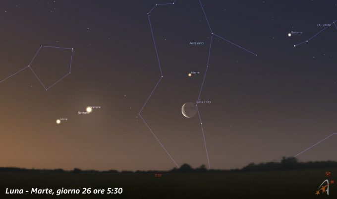 Congiunzione Luna - Marte, giorno 26 ore 5:30