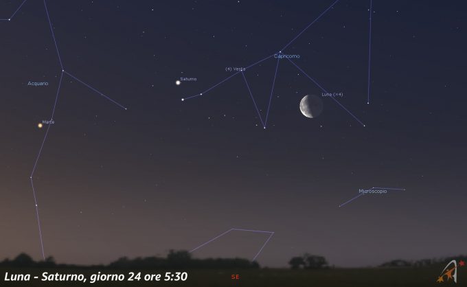 Congiunzione Luna - Saturno, giorno 24 ore 5:30