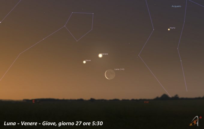 Congiunzione Luna - Venere - Giove, giorno 27 ore 5:30