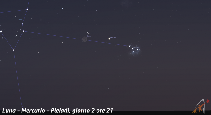Congiunzione Luna - Mercurio - Pleiadi. giorno 2 ore 21