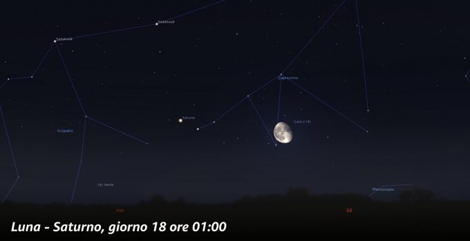 Congiunzione Luna - Saturno, giorno 18 ore 1