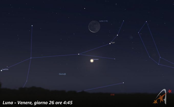 Congiunzione Luna - Venere, giorno 26 ore 04:45
