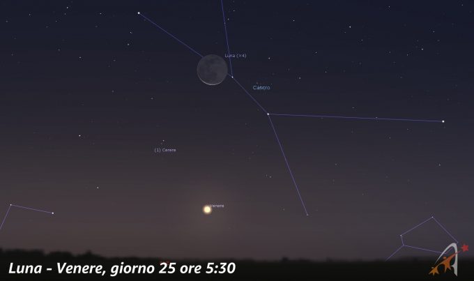 Congiunzione Luna - Venere, giorno 25 ore 5:30