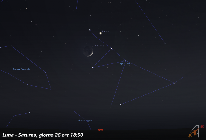 Congiunzione Luna - Saturno, giorno 26 ore 18:30
