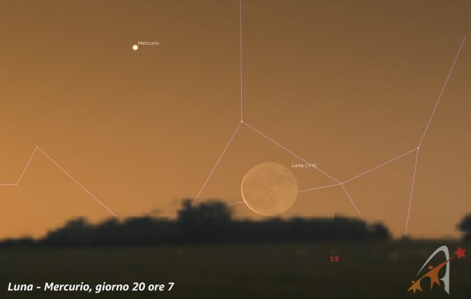 Congiunzione Luna - Mercurio, giorno 20 ore 7