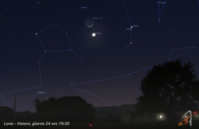 Congiunzione Luna - Venere, giorno 24 ore 19:30