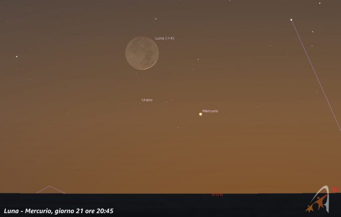 congiunzione Luna - Mercurio, giorno 21 ore 20:45