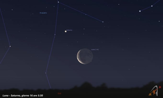 congiunzione Luna - Saturno, giorno 16 ore 05:30
