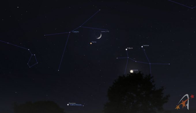 Congiunzione Luna - Marte, giorno 24 ore 22:30