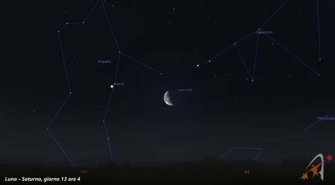 Congiunzione Luna - Saturno, giorno 13 ore 04:00