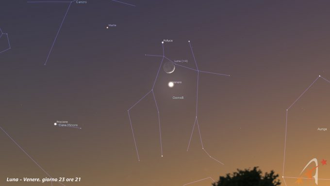 Congiunzione Luna - Venere, giorno 23 ore 21:00
