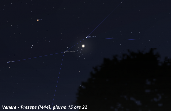 Congiunzione Venere - Presepe, giorno 13 ore 22