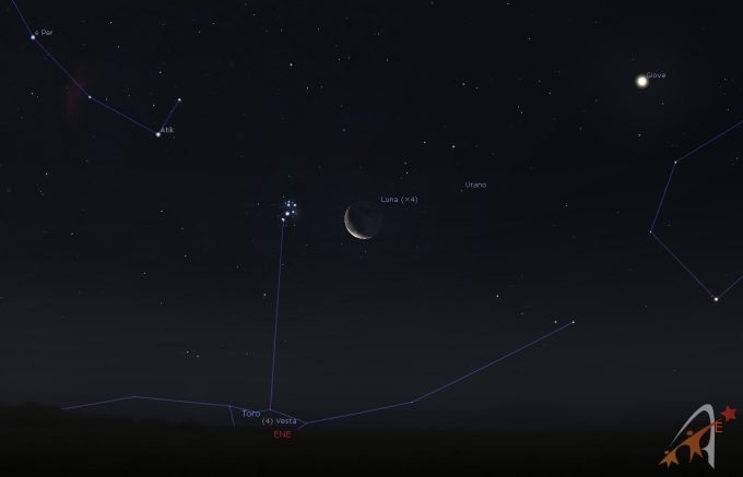 Congiunzione Luna - Pleiadi, giorno 13 ore 3