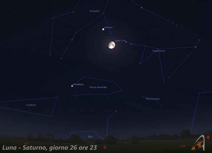 Congiunzione Luna - Saturno, giorno 26 ore 23