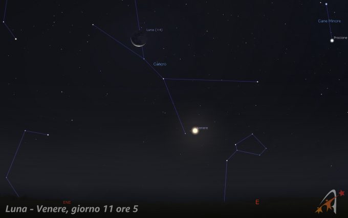 Congiunzione Luna - Venere, giorno 11 ore 5