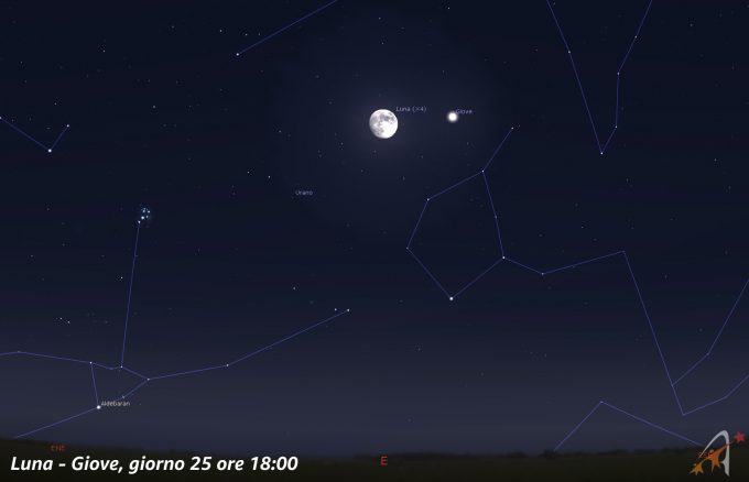 Congiunzione Luna - Giove. giorno 25 ore 18