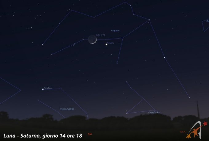 Congiunzione Luna - Saturno, giorno 14 ore 18