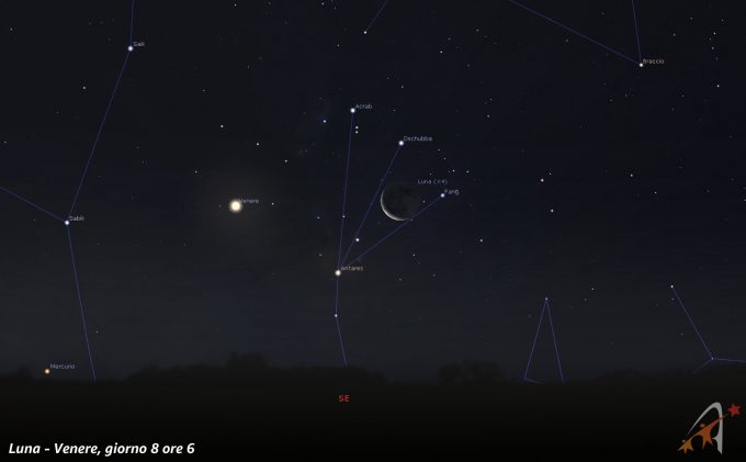Congiunzione Luna - Venere, giorno 8 ore 6