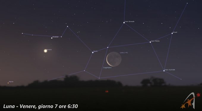 Congiunzione Luna - Venere, giorno 7 ore 6:30