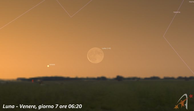 Congiunzione Luna - Venere, giorno 7 ore 06:20
