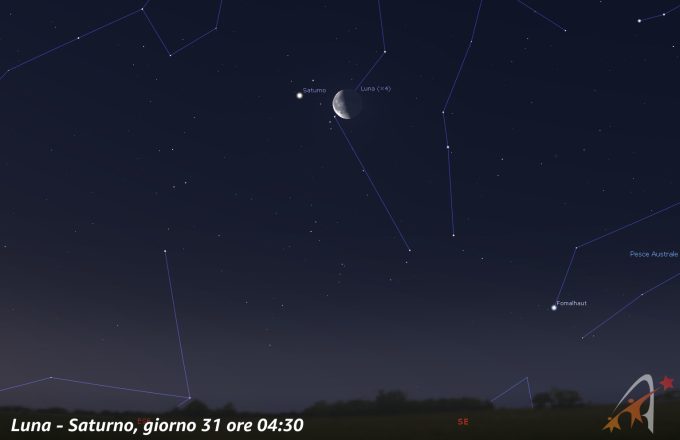 Congiunzione Luna - Saturno, giorno 31 ore 04:30 - cielo maggio 2024