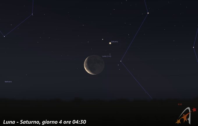 Congiunzione Luna - Saturno, giorno 4 ore 4:30 - cielo maggio 2024
