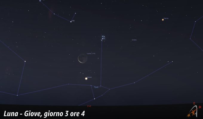 Congiunzione Luna - Giove, giorno 3 ore 4