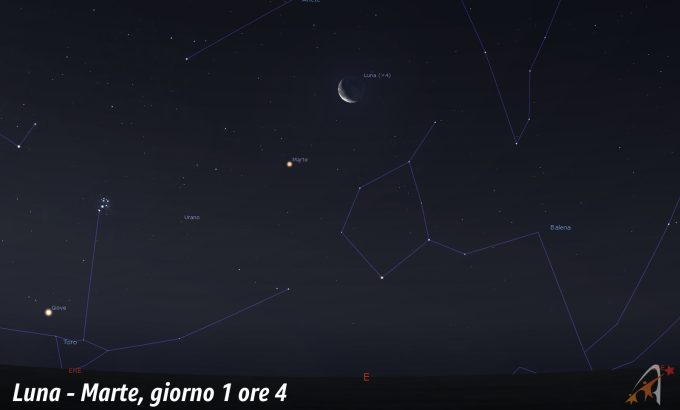 Congiunzione Luna - Marte, giorno 1 ore 4