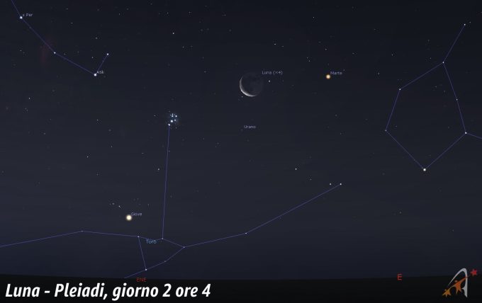 Congiunzione Luna - Pleiadi, giorno 2 ore 4