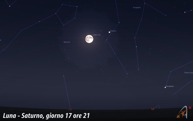 Congiunzione Luna - Saturno, giorno 17 ore 21